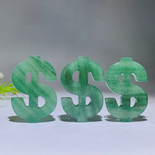2.3" Green Aventurine Dollar Symbol '$' Carving Crystal Healing Bulk Wholesale