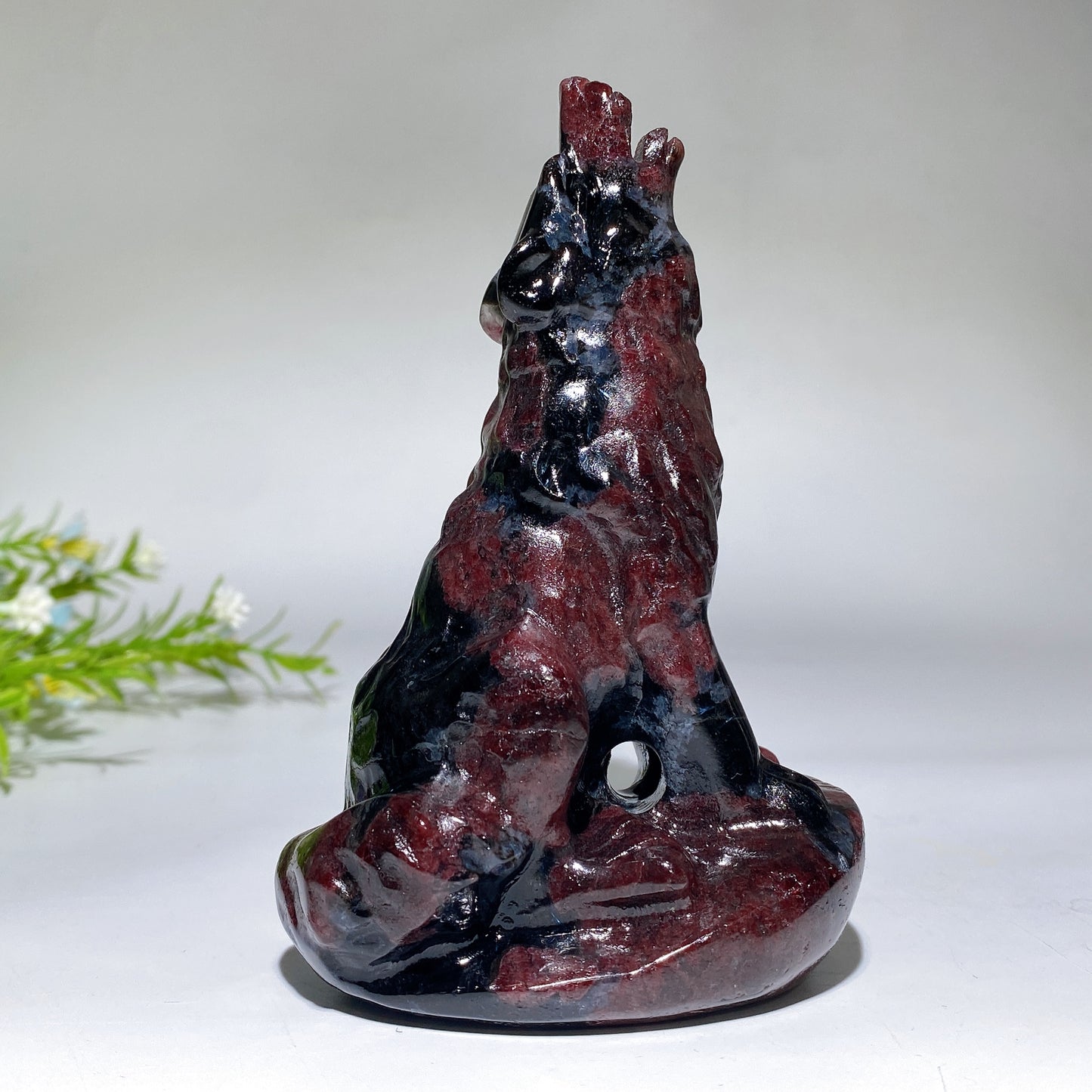 4.5" Silver Obsidian Garnet Wolf Carving Crystal Healing Bulk Wholesale