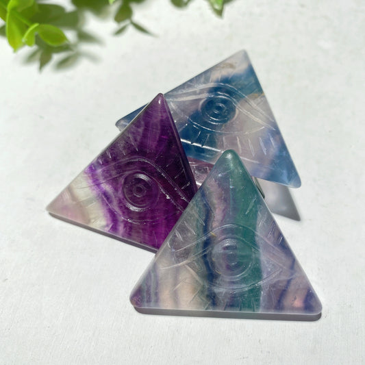 1.6" Fluorite Triangle Slab with Horu's Eye Carvings Crystal Healing Bulk Wholesale