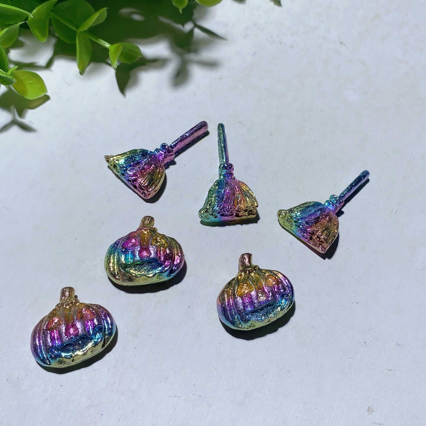 0.9"-1.3" Bismuth Broom Pumpkin Carvings for Halloween Crystal Healing Bulk Wholesale