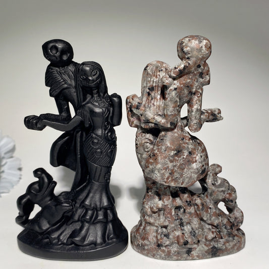 3.6"-4.6" Black Obsidian Yooperlite Jack Skellington Sally & Zero Dog Carvings Crystal Healing Bulk Wholesale