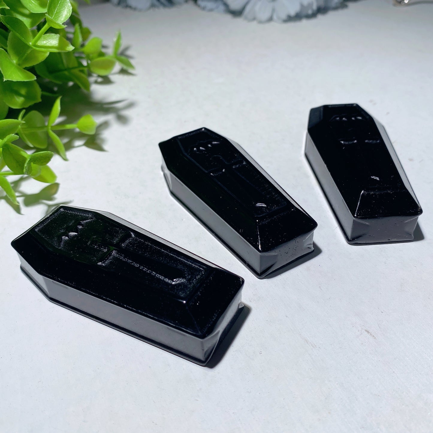 2.7" Black Obsidian Coffin Carvings for Halloween Crystal Healing Bulk Wholesale