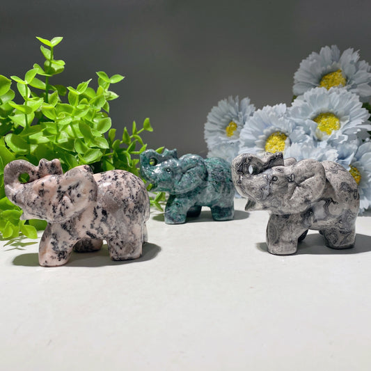 3.1" Mixed Crystal Elephant Carvings Crystal Healing Bulk Wholesale