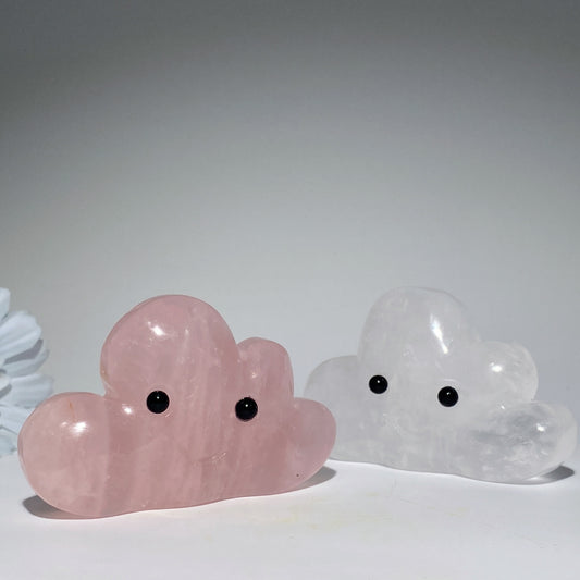 3.0" Clear Quartz Rose Quartz Cloud Face Carvings Crystal Healing Bulk Wholesale