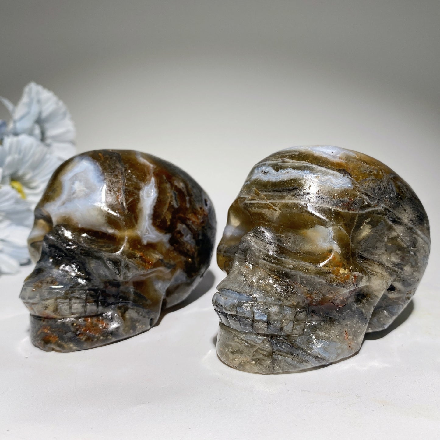 3.3" Moss Agate Grow with Fluorite Skull Carvings Crystal Healing Bulk Wholesale