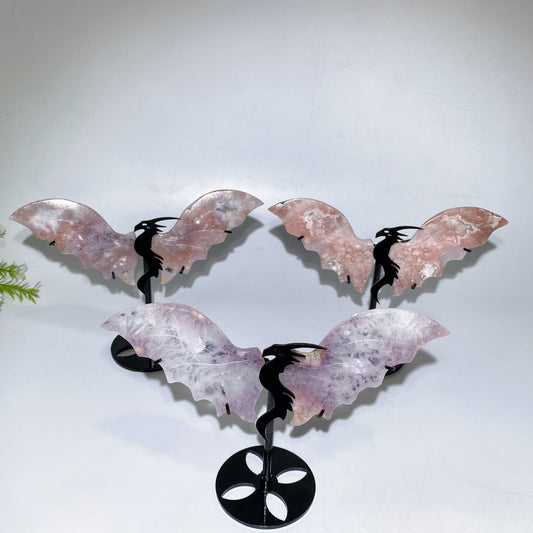 Purple Amethyst Grow with Flower Agate Dragon Wings Carving with Stand Crystal Healing Bulk Wholesale