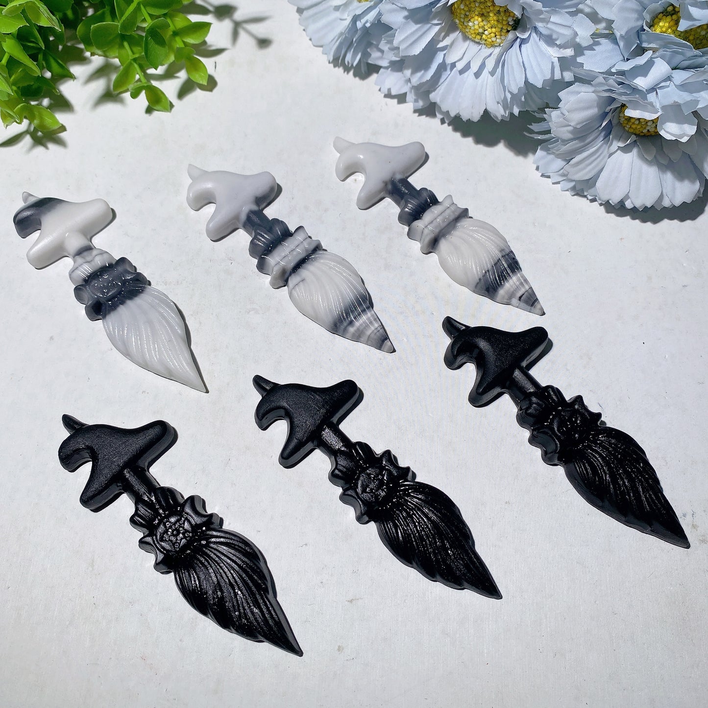 3.9" Black Obsidian Taiji Stone Witch's Broom Carvings Crystal Healing Bulk Wholesale