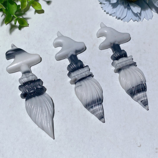 3.9" Black Obsidian Taiji Stone Witch's Broom Carvings Crystal Healing Bulk Wholesale