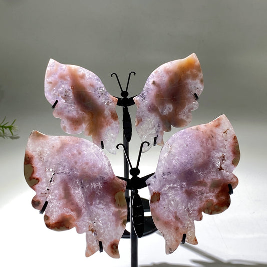 Pink Amethyst Flower Agate Butterfly Wings Carving with Stand Crystal Healing Bulk Wholesale
