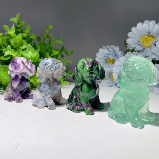 2.4" Mixed Crystal Dog Carvings Crystal Healing Bulk Wholesale