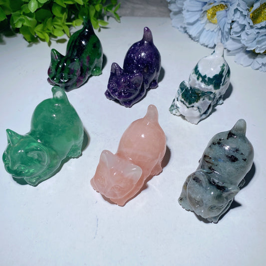 2.3" Mixed Crystal Cat Carvings Crystal Healing Bulk Wholesale