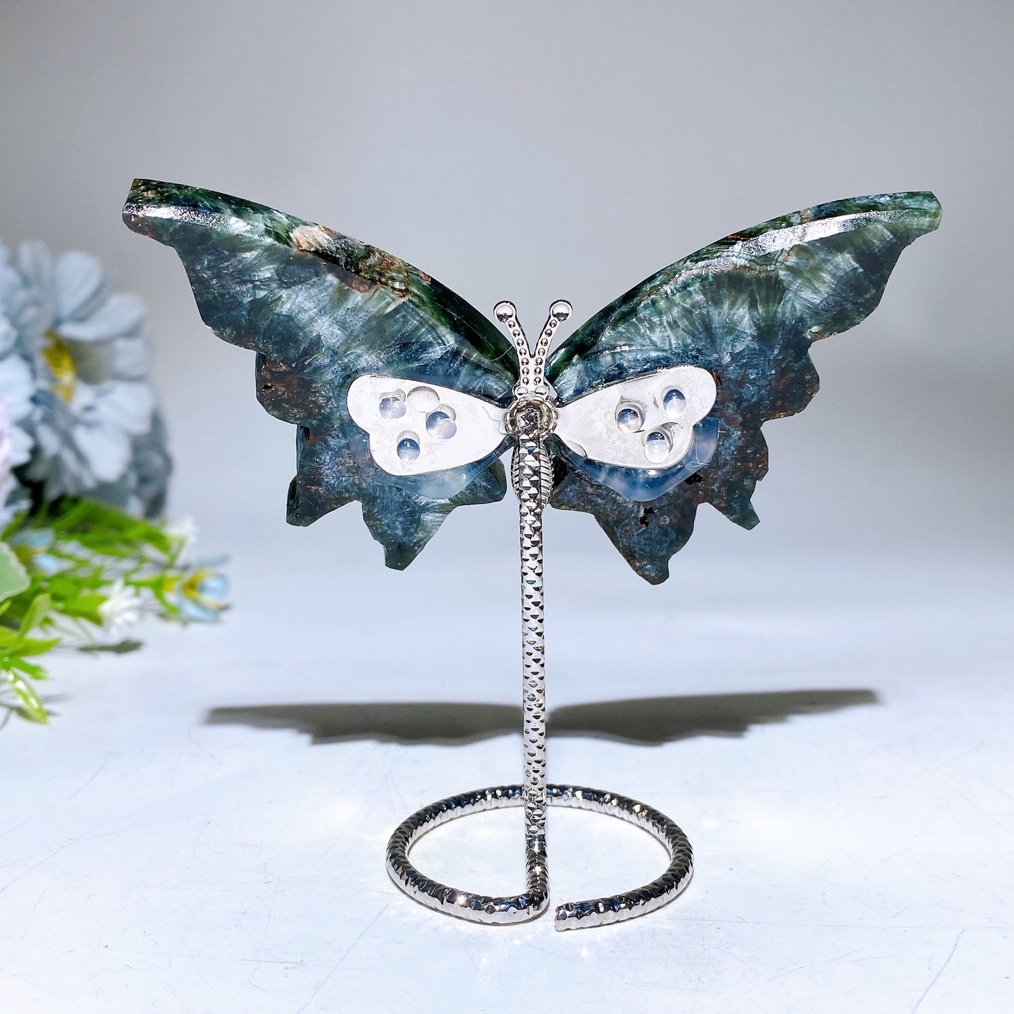 3.7" Seraphinite Butterfly Wings Carving with Stand Crystal Healing Bulk Wholesale