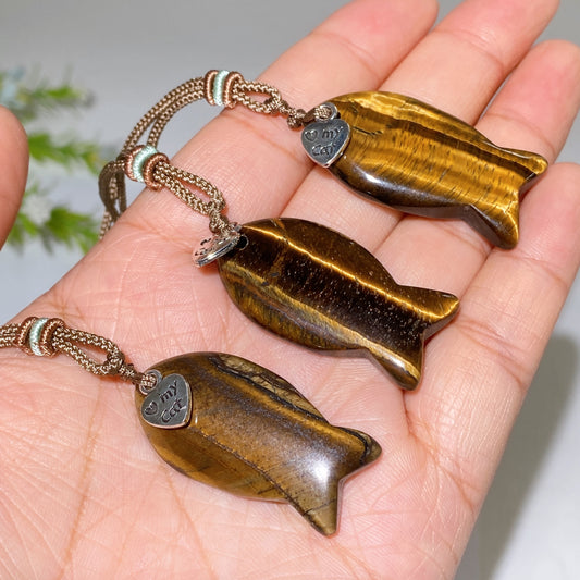 Yellow Tiger's Eye Fish with Cord Necklace Crystal Healing Bulk Wholesale
