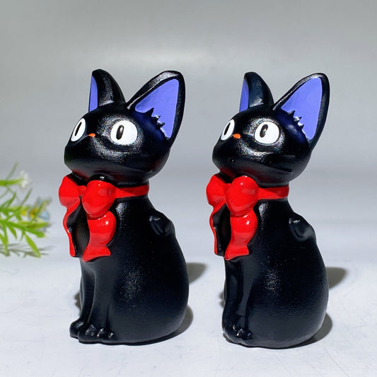 3.2" Black Obsidian Cat Carving with Painting Crystal Healing Bulk Wholesale