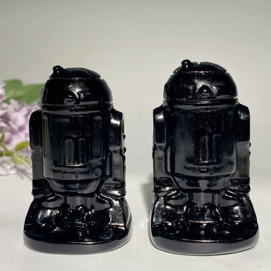 2.5" Black Obsidian R2D2 Robert Carvings Crystal Healing Bulk Wholesale