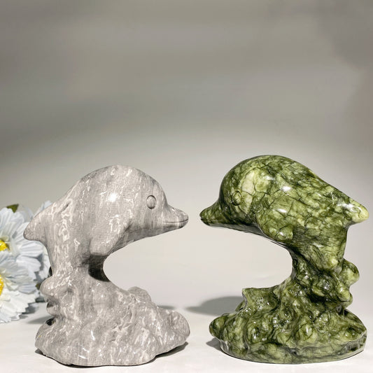 4.1" Jade Serpentine Picasso Stone Dolphin Carvings Crystal Healing Bulk Wholesale