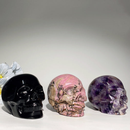 3.1’-3.3” Mixed Crystal Skull Carvings Crystal Healing Bulk Wholesale