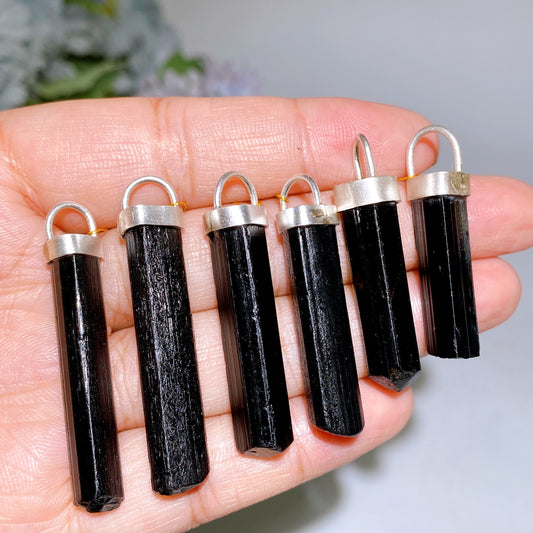 Sterling Silver Black Tourmaline Stick Pendant Crystal healing Bulk WHolesale