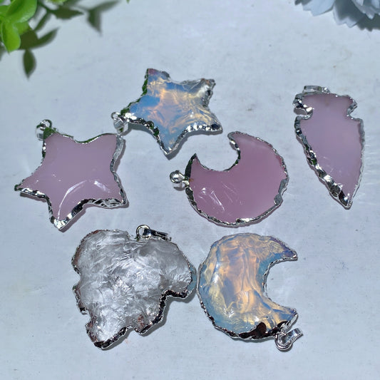 1.2" Clear Quartz Opalite Satr Moon Shape Crystal Pendant Crystal Healing Bulk Wholesale