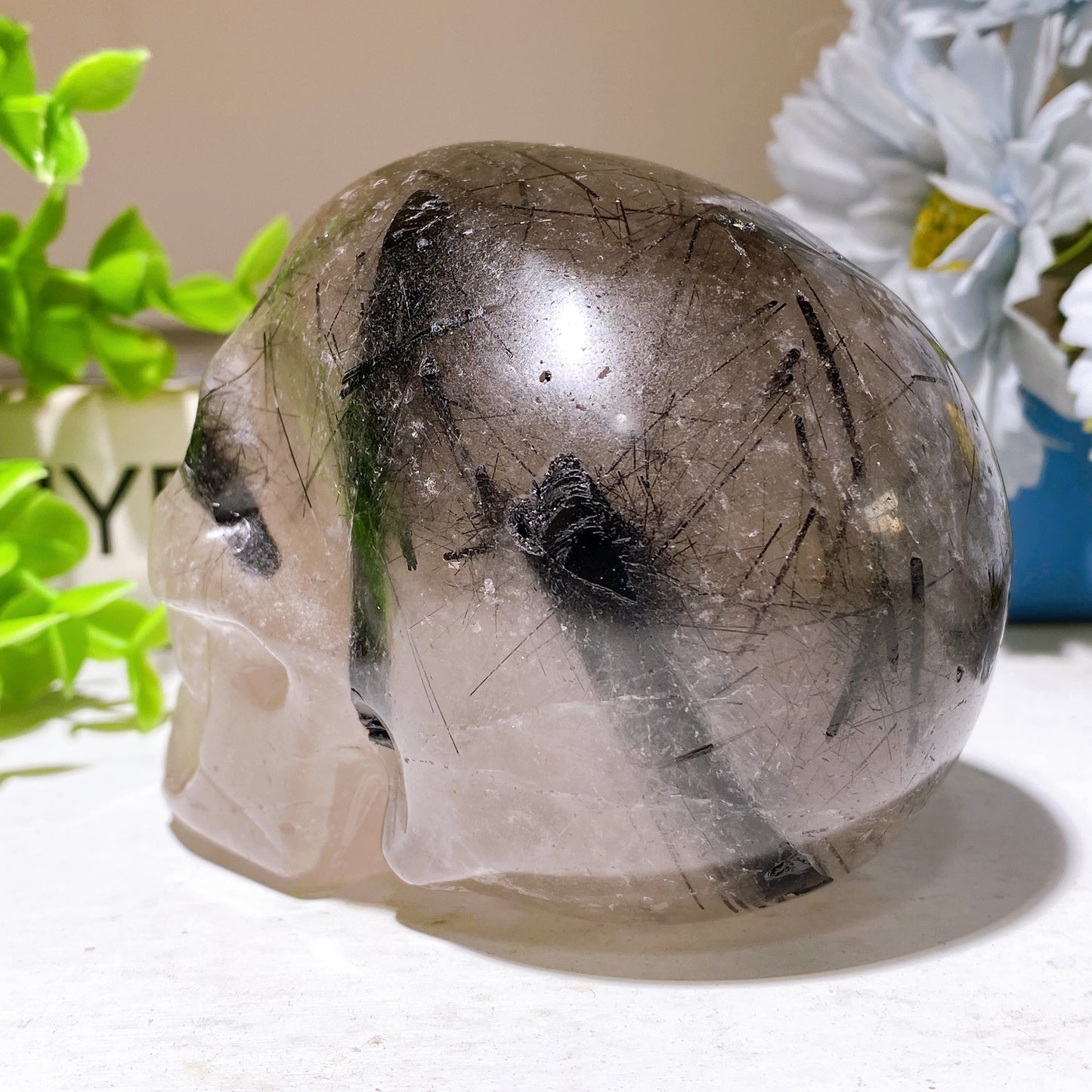 3.9" Unique Black Tourmaline In Quartz Skull Carvings Crystal Healing Bulk Wholesale