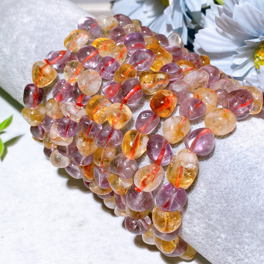 8mm Amethyst Citrine Chips Mixed Polished Crystal Bracelet Crystal Healing Bulk Wholesale