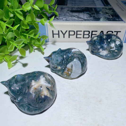 2.0" Moss Agate Cat Carvings Crystal Healing Bulk Wholesale