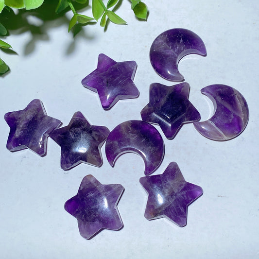 1.1" Dream Amethyst Moon Star Carvings Crystal Healing Bulk Wholesale