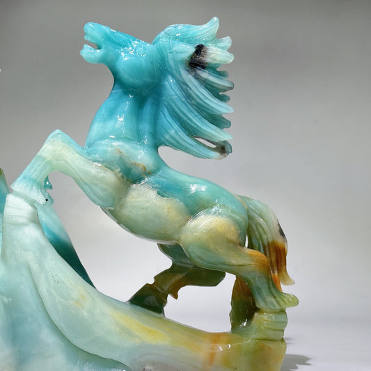 27cm Unique Hand Carved Caribbean Calcite Two Horses Free Form Crystal Healing Bulk Wholesale