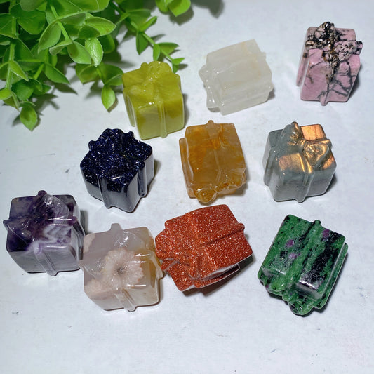 1.1" Mixed Crystal Gift Box Carvings for Christmas Decor Crystal Healing Bulk Wholesale