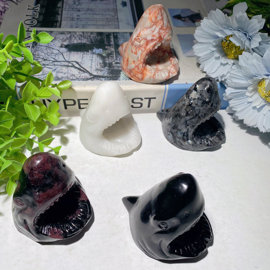 2.3" Mixed Crystal Shark's Head Carvings Crystal Healing Bulk Wholesale