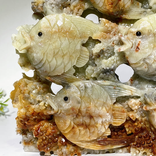 Hand Carved Unique Jade Ocean World Fish Coral Carving Free Form Crystal Healing Bulk Wholesale