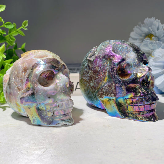 3.2"-4.0" Aura Druzy Zinc Skull Carvings Crystal Healing Bulk Wholesale