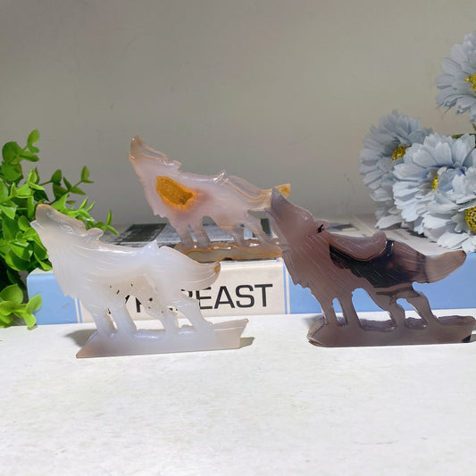 4.0" Agate Wolf Carvings Crystal Healing Bulk Wholesale