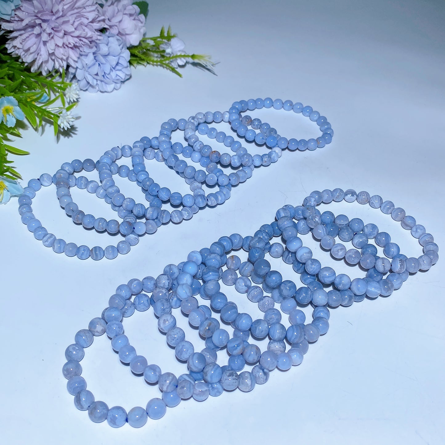 7-8.5mm Blue Lace Agate Bracelet Crystal Healing Bulk Wholesale