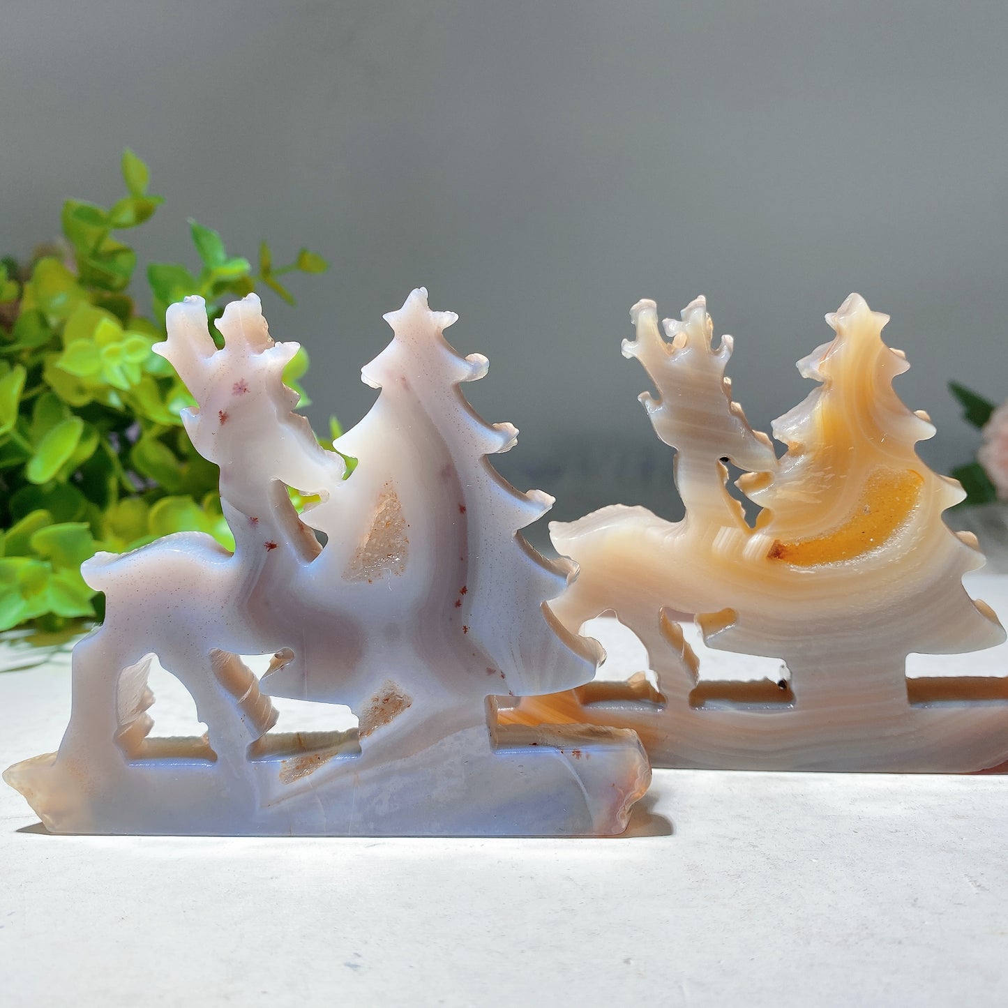 3.5" Druzy Agate Deer & Christmas Tree Carvings For Christmas Decor Crystal Healing Bulk Wholesale