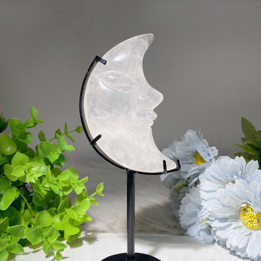 3.5"-4.0" Clear Quartz Moon Face Carvings with Stand Crystal Healing Bulk Wholesale