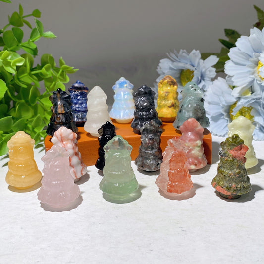 1.4" Mixed Crystal Tree Carvings for Christmas Decor Crystal Healing Bulk Wholesale