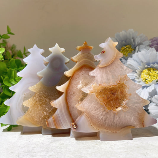 3.8" Druzy Agate Christmas Tree Carvings Crystal Healing Bulk Wholesale