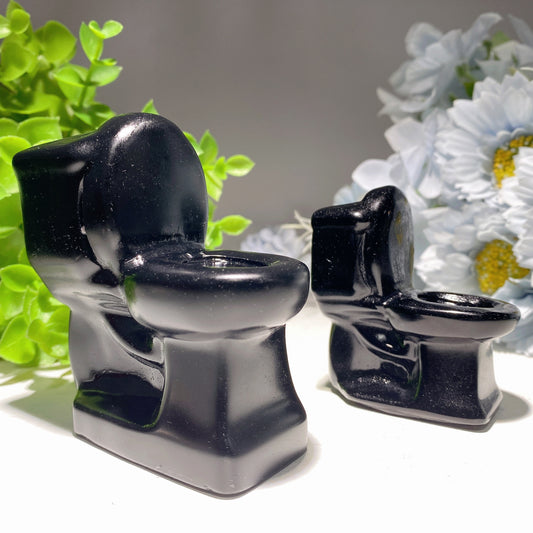 2.4"-3.1" Black Obsidian Toilet Carvings Crystal Healing Bulk Wholesale