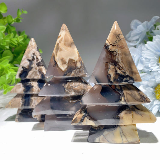 3.0"-4.0" Volcanic Agate Christmas Tree Carvings Crystal Healing Bulk Wholesale