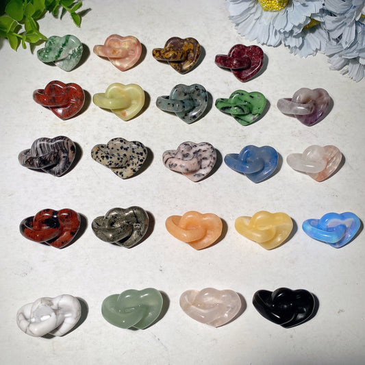 1.4" Mixed Crystal Double Heart Locker Carvings Crystal Healing Bulk Wholesale