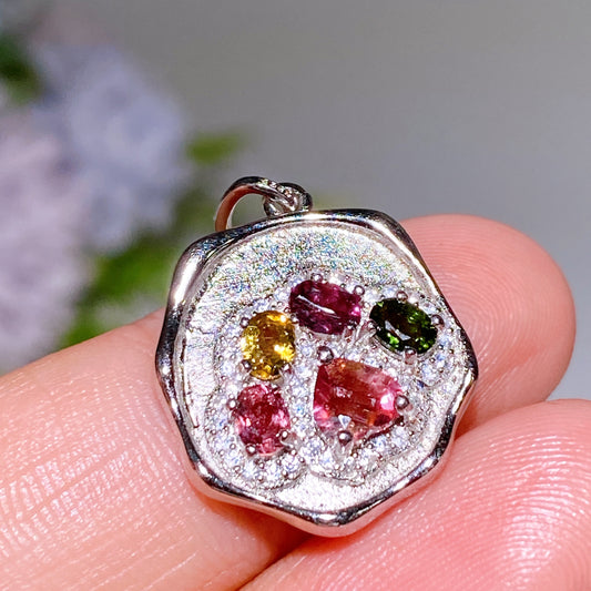 925 Silver Rainbow Tourmaline Paw Pendant Crystal Healing Bulk Wholesale