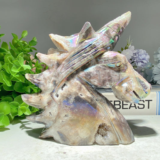5.0" Aura Druzy Zinc Unicorn Carvings Crystal Healing Bulk Wholesale
