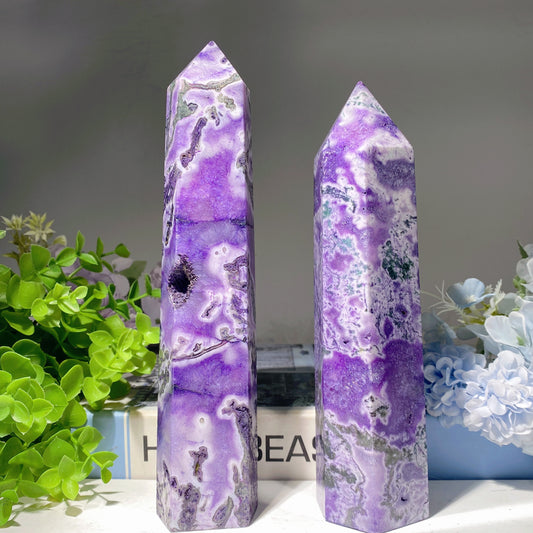 6.0"-9.0" Purple Moss Agate Tower Crystal Healing Bulk Wholesale
