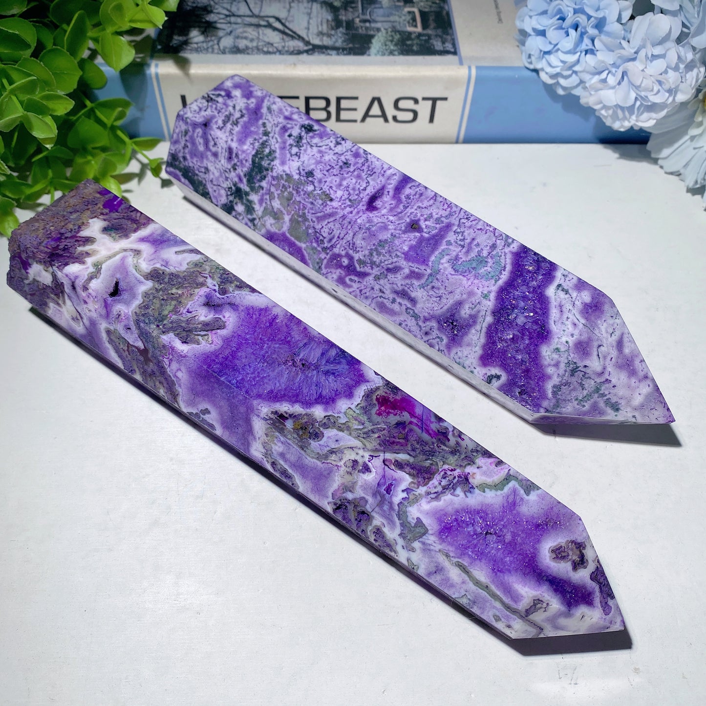 6.0"-9.0" Purple Moss Agate Tower Crystal Healing Bulk Wholesale