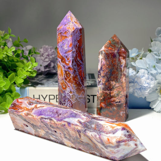 4.5"-6.0" Purple Moss Agate Tower Crystal Healing Bulk Wholesale