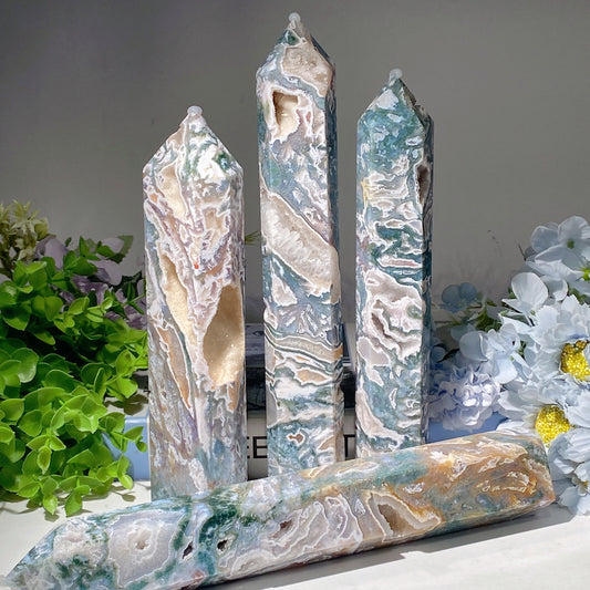 6"-12" Pink Purple Moss Agate Tower Crystal Healing Bulk Wholesale