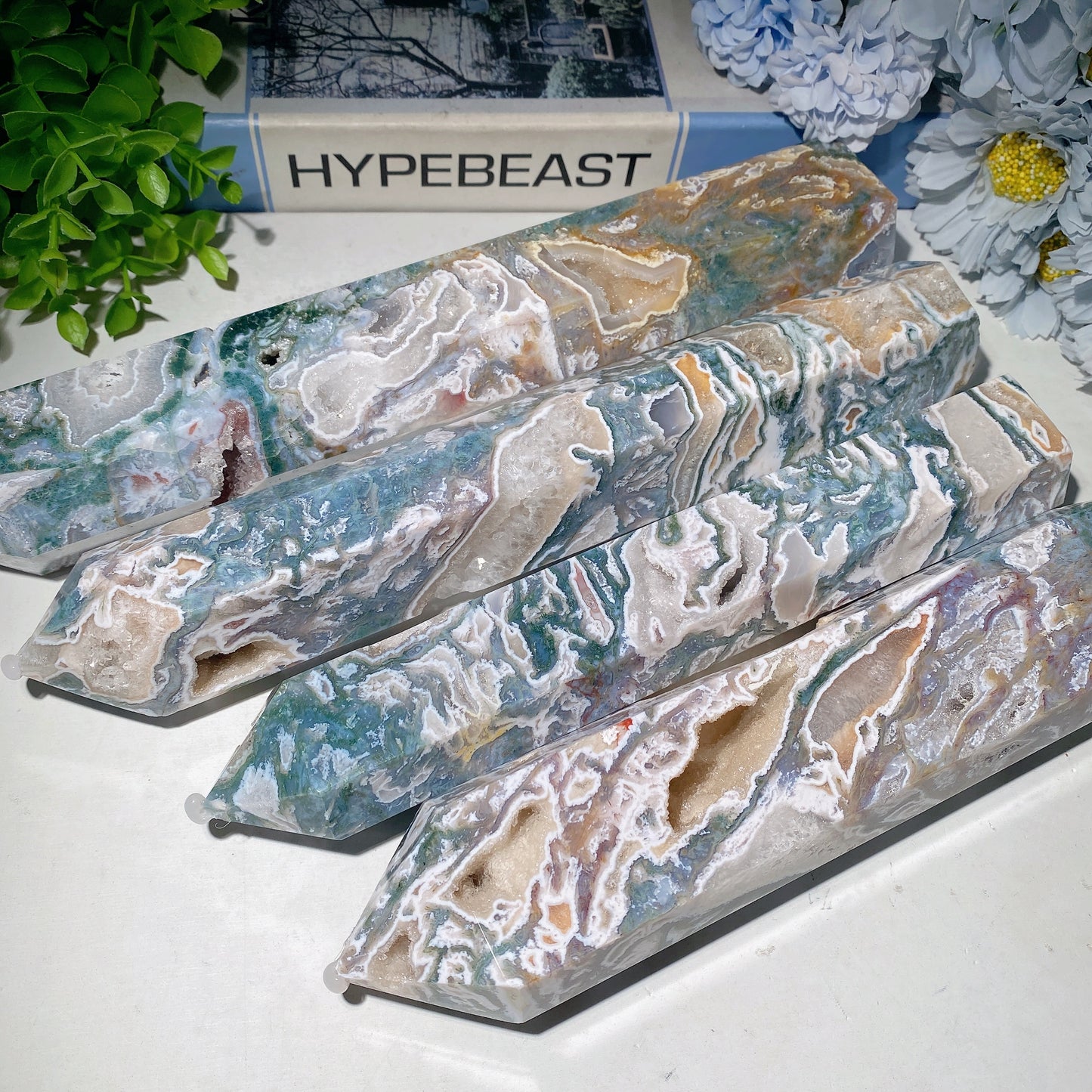 6"-12" Pink Purple Moss Agate Tower Crystal Healing Bulk Wholesale