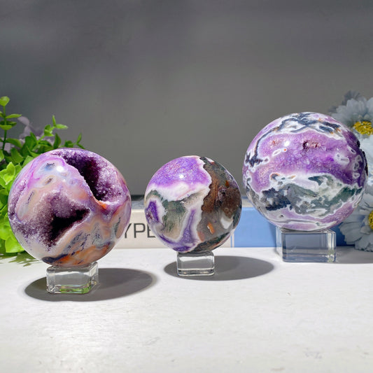 2.2"-4.0" Purple Moss Agate Sphere Crystal Healing Bulk Wholesale