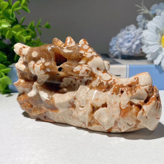 4.6" Chocolate Calcite Dragon Head Carvings Crystal Healing Bulk Wholesale